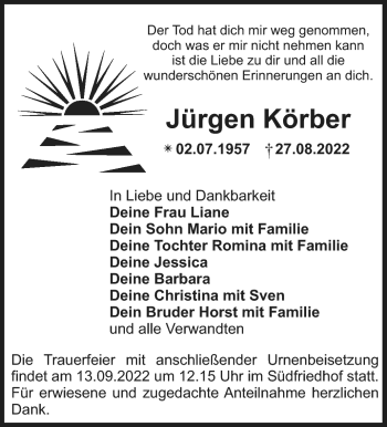 Anzeige von Jürgen Körber von Nordbayerischer Kurier