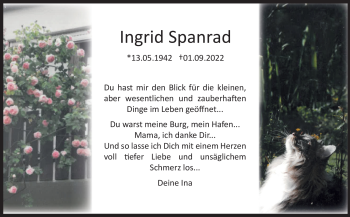 Anzeige von Ingrid Spanrad von Nordbayerischer Kurier