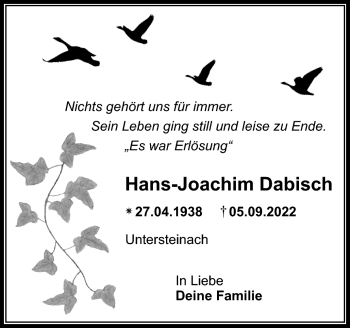 Anzeige von Hans-Joachim Dabisch von Nordbayerischer Kurier