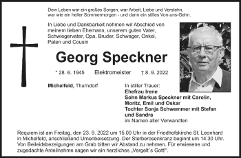 Anzeige von Georg Speckner von Nordbayerischer Kurier