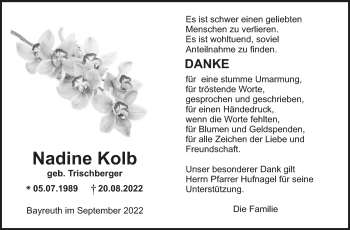 Anzeige von Nadine Kolb von Nordbayerischer Kurier