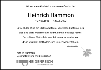 Anzeige von Heinrich Hammon von Nordbayerischer Kurier