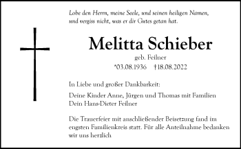 Anzeige von Melitta Schieberg von Nordbayerischer Kurier
