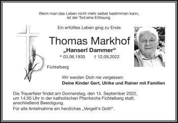 Anzeige von Thomas Markhof von Nordbayerischer Kurier