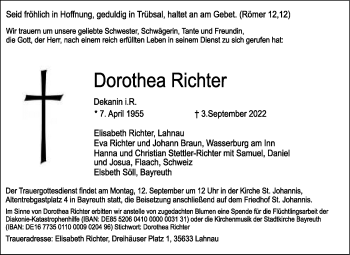 Anzeige von Dorothea Richter von Nordbayerischer Kurier