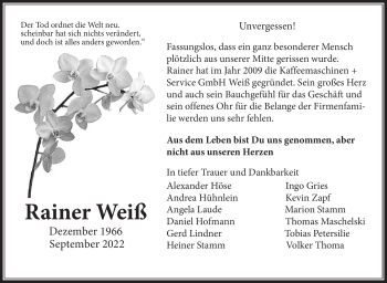 Anzeige von Rainer Weiß von Nordbayerischer Kurier