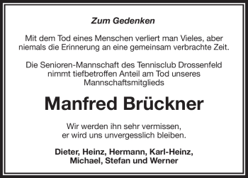 Anzeige von Manfred Brückner von Nordbayerischer Kurier