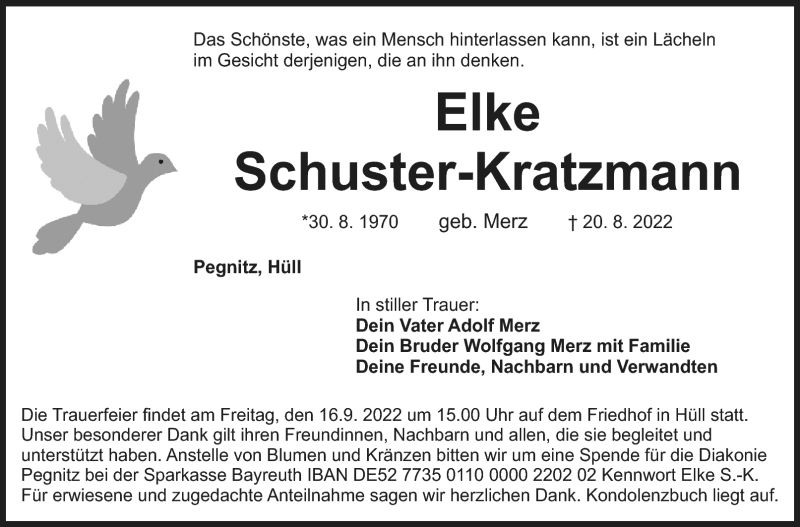  Traueranzeige für Elke Schuster-Kratzmann vom 10.09.2022 aus Nordbayerischer Kurier