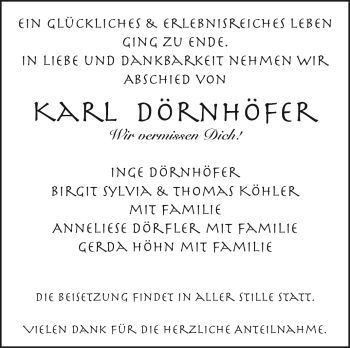 Anzeige von Karl Dörnhöfer von Nordbayerischer Kurier