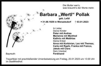 Anzeige von Barbara Pollak von Nordbayerischer Kurier
