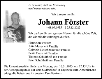 Anzeige von Johann Förster von Nordbayerischer Kurier