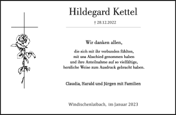 Anzeige von Hildegard Kettel von Nordbayerischer Kurier