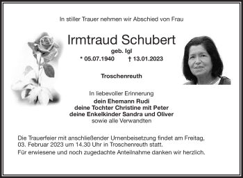 Anzeige von Irmtraud Schubert von Nordbayerischer Kurier