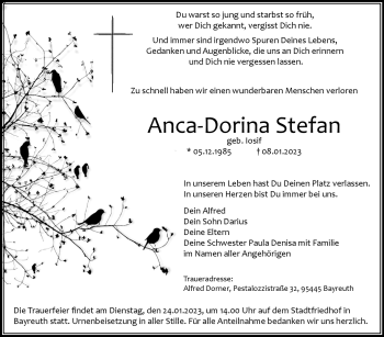 Anzeige von Anca-Dorina Stefan von Nordbayerischer Kurier