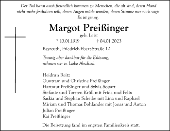 Anzeige von Margot Preißinger von Nordbayerischer Kurier