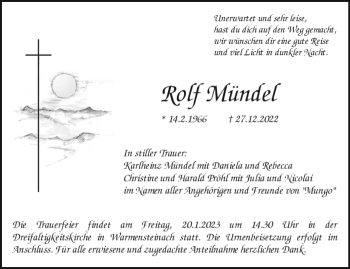 Anzeige von Rolf Mündel von Nordbayerischer Kurier