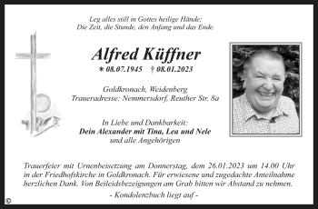 Anzeige von Alfred Küffner von Nordbayerischer Kurier