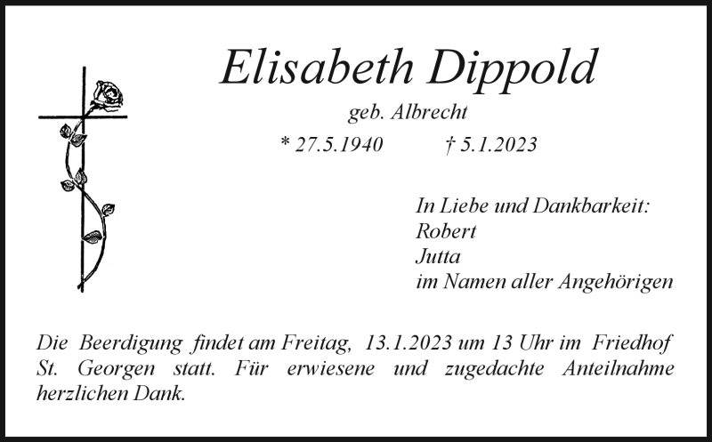  Traueranzeige für Elisabeth Dippold vom 10.01.2023 aus Nordbayerischer Kurier