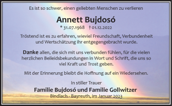 Anzeige von Annett Bujdosó von Nordbayerischer Kurier