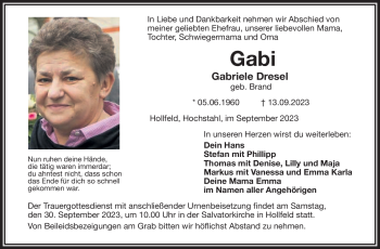 Anzeige von Gabriele Dresel von Nordbayerischer Kurier