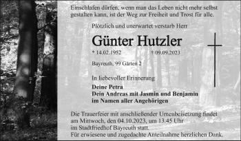 Anzeige von Günter Hutzler von Nordbayerischer Kurier