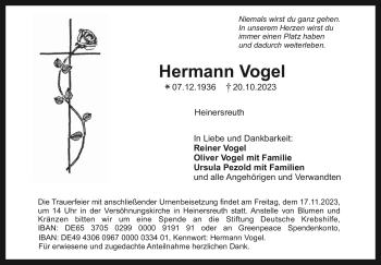 Anzeige von Hermann Vogel von Nordbayerischer Kurier