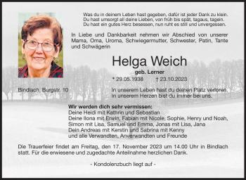 Anzeige von Helga Weich von Nordbayerischer Kurier