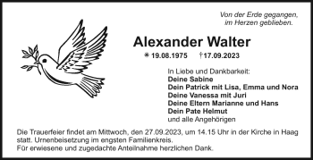 Anzeige von Alexander Walter von Nordbayerischer Kurier