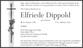 Anzeige von Elfriede Dippold von Nordbayerischer Kurier