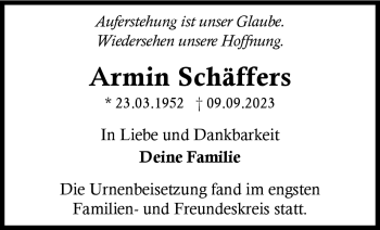 Anzeige von Armin Schäffers von Nordbayerischer Kurier