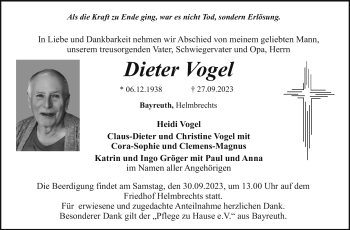 Anzeige von Dieter Vogel von Nordbayerischer Kurier