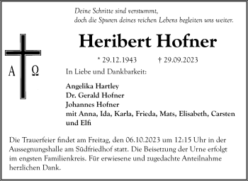 Anzeige von Heribert Hofner von Nordbayerischer Kurier