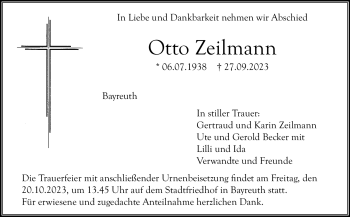 Anzeige von Otto Zeilmann von Nordbayerischer Kurier