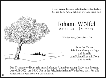 Anzeige von Johann Wölfel von Nordbayerischer Kurier