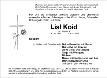 Anzeige von Lisl Koid von Nordbayerischer Kurier