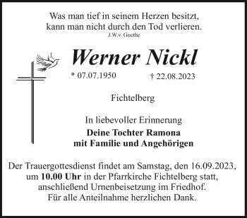 Anzeige von Werner Nickl von Nordbayerischer Kurier