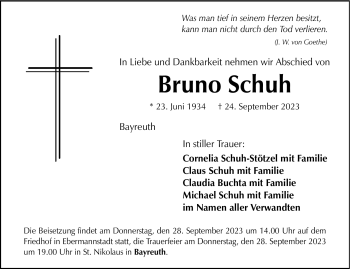 Anzeige von Bruno Schuh von Nordbayerischer Kurier