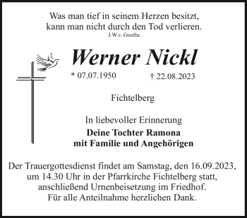 Anzeige von Werner Nickl von Nordbayerischer Kurier