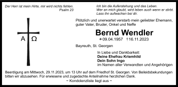 Anzeige von Bernd Wendler von Nordbayerischer Kurier