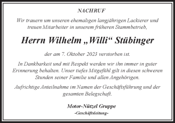 Anzeige von Wilhelm Stübinger von Nordbayerischer Kurier