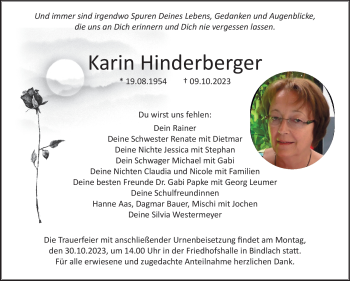 Anzeige von Karin Hinderberger von Nordbayerischer Kurier