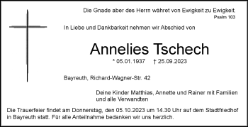 Anzeige von Annelies Tschech von Nordbayerischer Kurier