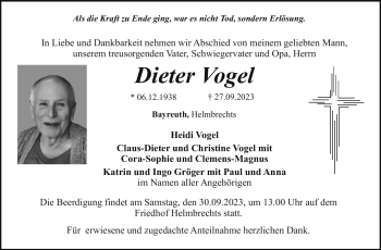 Anzeige von Dieter Vogel von Nordbayerischer Kurier