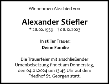 Anzeige von Alexander Stiefler von Nordbayerischer Kurier