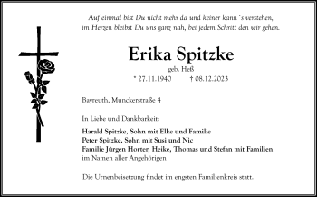 Anzeige von Erika Spitzke von Nordbayerischer Kurier