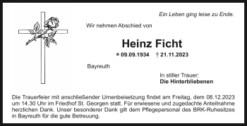 Anzeige von Heinz Ficht von Nordbayerischer Kurier