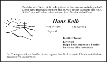 Anzeige von Hans Kolb von Nordbayerischer Kurier