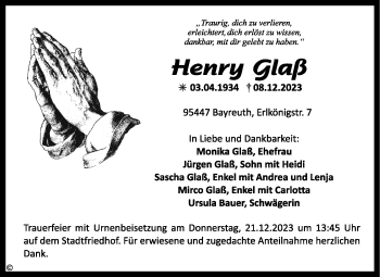 Anzeige von Henry Glaß von Nordbayerischer Kurier