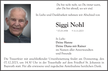 Anzeige von Siggi Nohl von Nordbayerischer Kurier