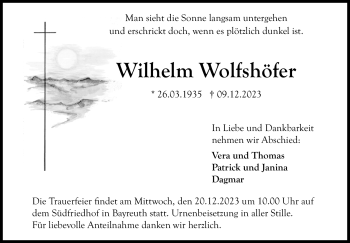 Anzeige von Wilhelm Wolfshöfer von Nordbayerischer Kurier